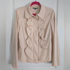 FOR CYNTHIA | Blush Pink Ruffle Trim Fill Zip Jacket Small S Button